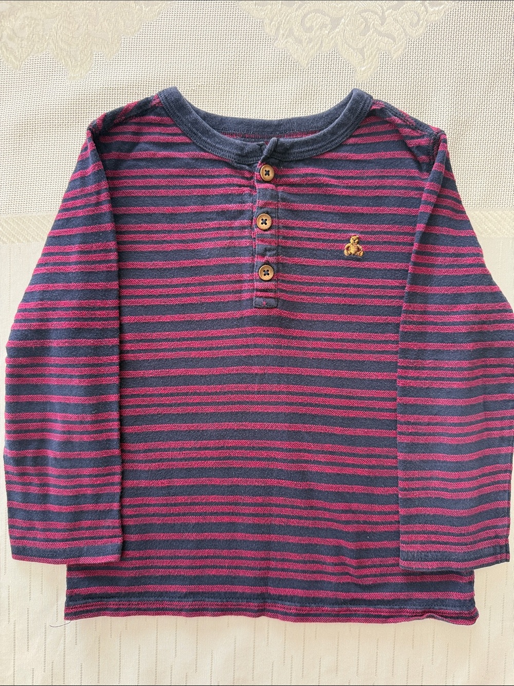 GAP Navy and Pink Striped Long-Sleeve Henley